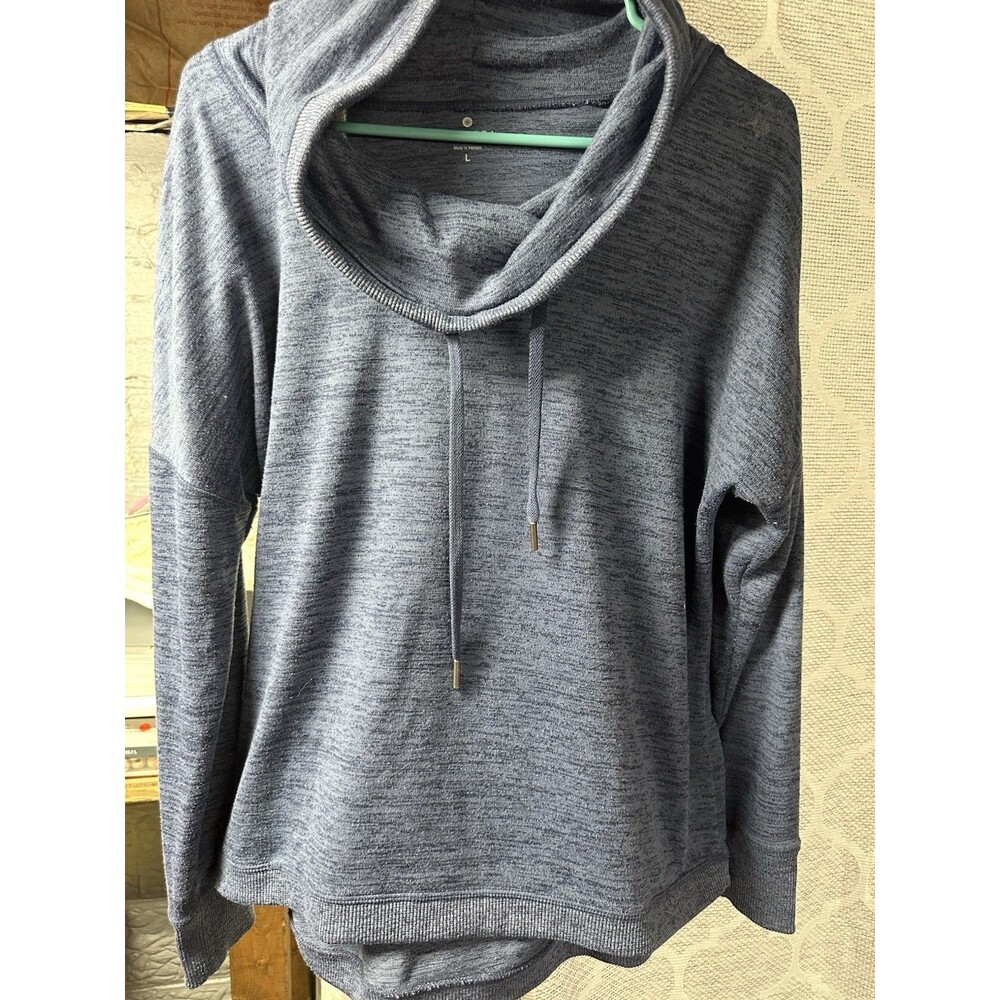 Athleta blue Cowl Neck Drawstring Pullover Hoodie Knit Solid Women's L